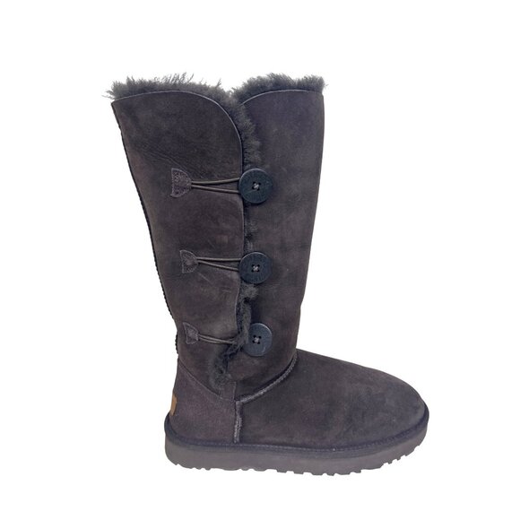 UGG Bailey Button Triplet II Tall Boots Women’s 10 Chocolate Brown Suede Fur - Picture 3 of 16